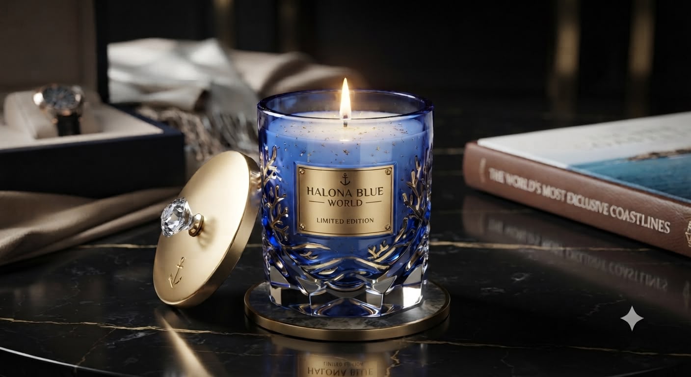 Halona Blue designer artisanal candle